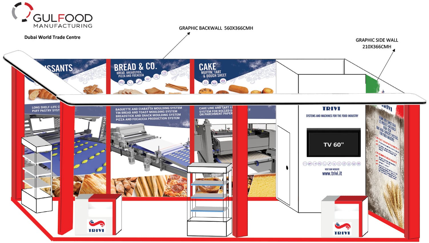 Progettazione allestimento stand fiera per settore impianti per industria alimentare Trivi