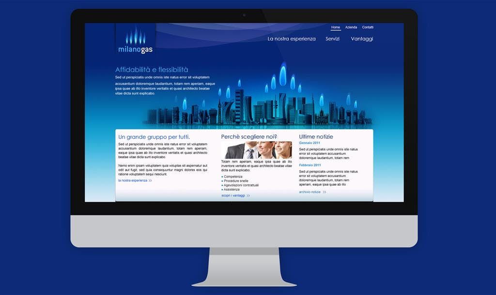 Web design di un sito Internet per il settore gas ed energia